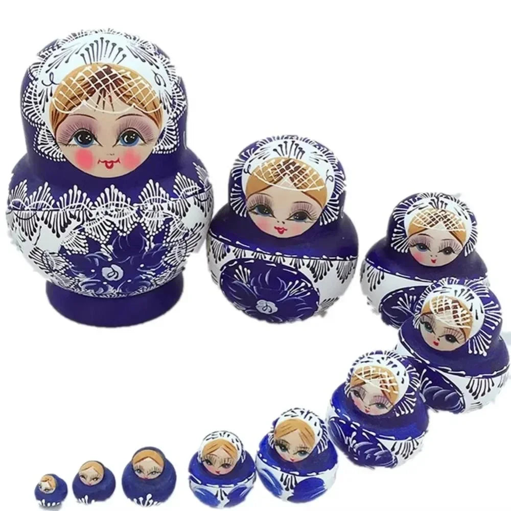 Set of 10 Traditional Russian Nesting Dolls (Matryoshka) – Hand-Painted Wooden Babushka Dolls | Collectible Home Décor & Gift