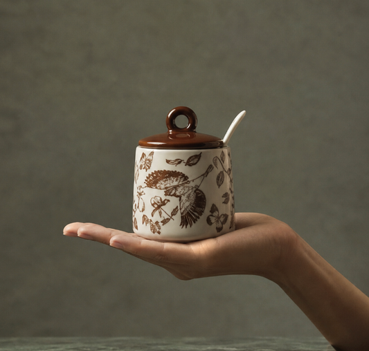 Set of 3 Ceramic Condiment Jars with Spoons