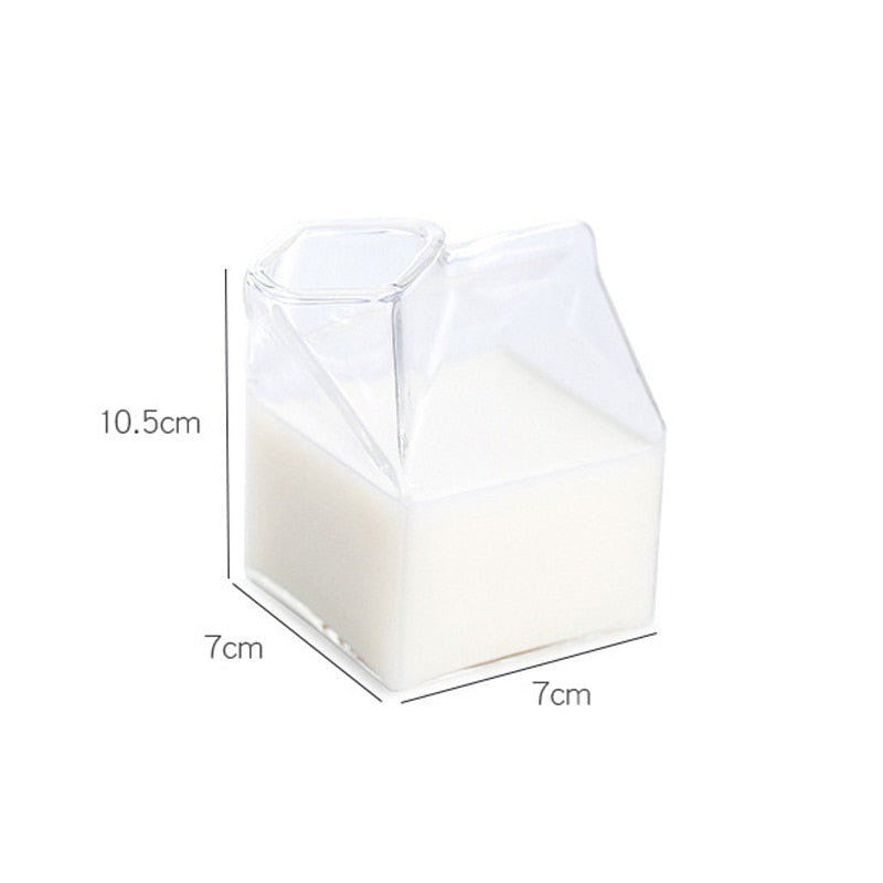 Milk Carton Bottle in Clear Glass 250ml