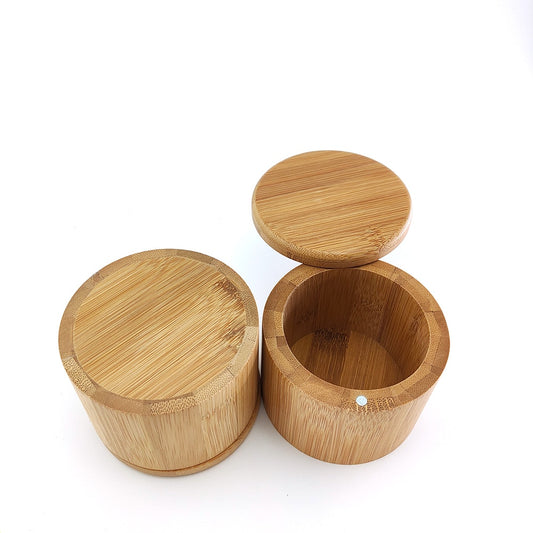 Bamboo Round Dry Spice Storage Box With Lid