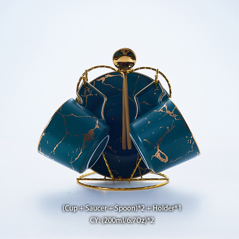 Marble Ceramic Coffee Cup Saucer Spoon Set 200ml Nordic Tea Cup Matt Porcelain Tea Set Advanced Teacup Cafe Espresso Cup