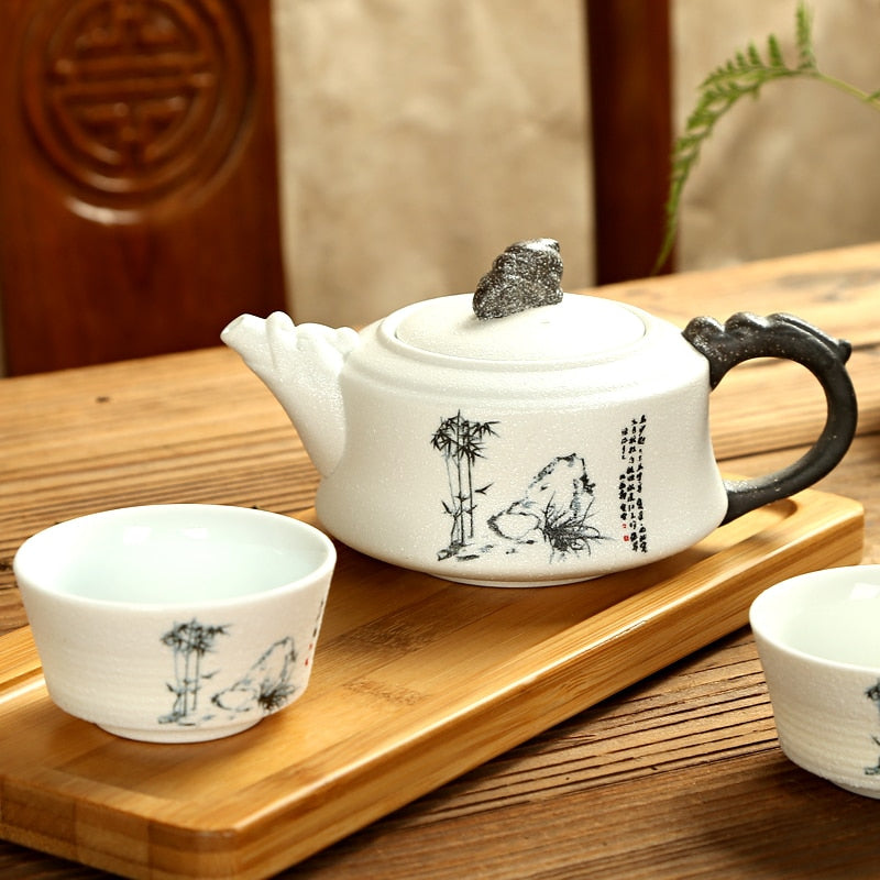 Exquisite Tea Set Ge Kiln,Kung fu tea set for Puer tea,Travel Ceramic Tea Set,One teapot 170ml & two cups 35ml