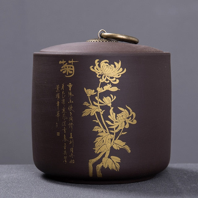 Tea Caddy Ceramics Puer tea Tea Storage Box Tea Jar 9.8*10.2cm Candy Jar Dried Fruit Container Purple Clay Spices Storage Box