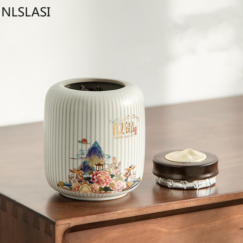 High-end Ceramics Tea Caddy Large Capacity Household Storage Tank Travel Sealed Tea Jar Coffee Powder Candy Spice Canister