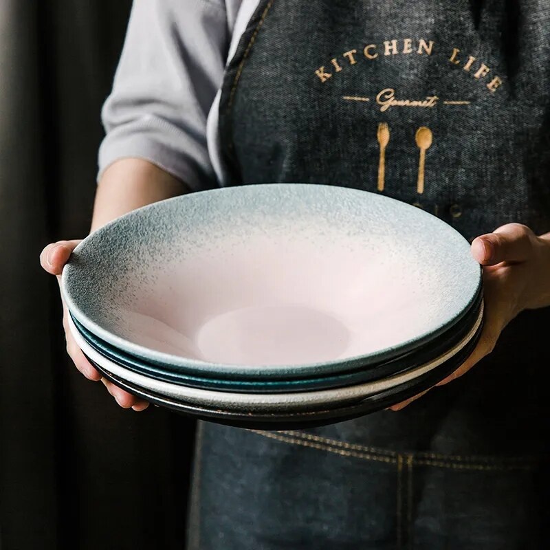 Japanese-style Open Bowl Shallow Plate Ceramic Single Large Salad Bowl Noodle Bowl Plate Dish Food Plate Creative TablewareBowl