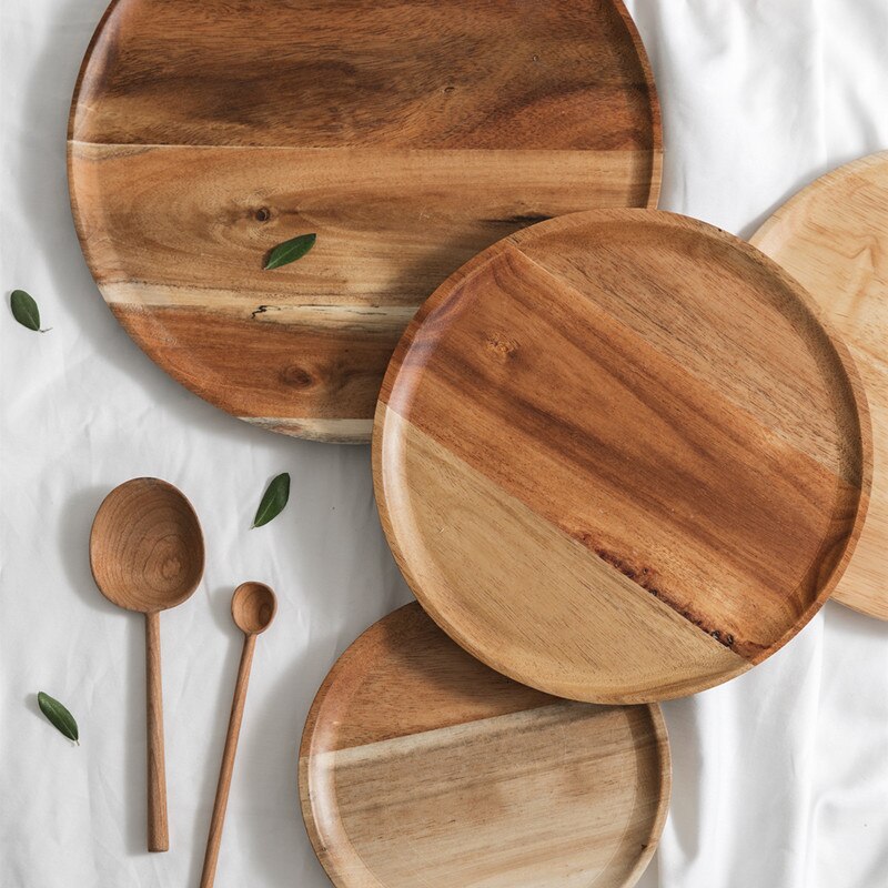 Novelty Wood lovesickness Wooden Round Oval Solid Pan Plate Fruit Dishes Saucer Tea Tray Dessert Dinner Plate Tableware Set