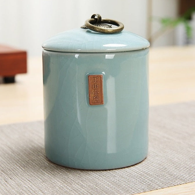 Crackle Effect Asian Porcelain Storage Canister