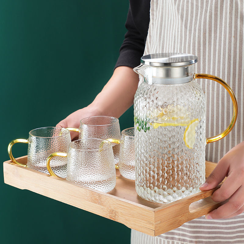 Glass Water Pitcher with Filter Lid and Pouring Spout Heat Resistant Glass Carafe for Hot Cold Beverages Homemade Ice Tea Bottle