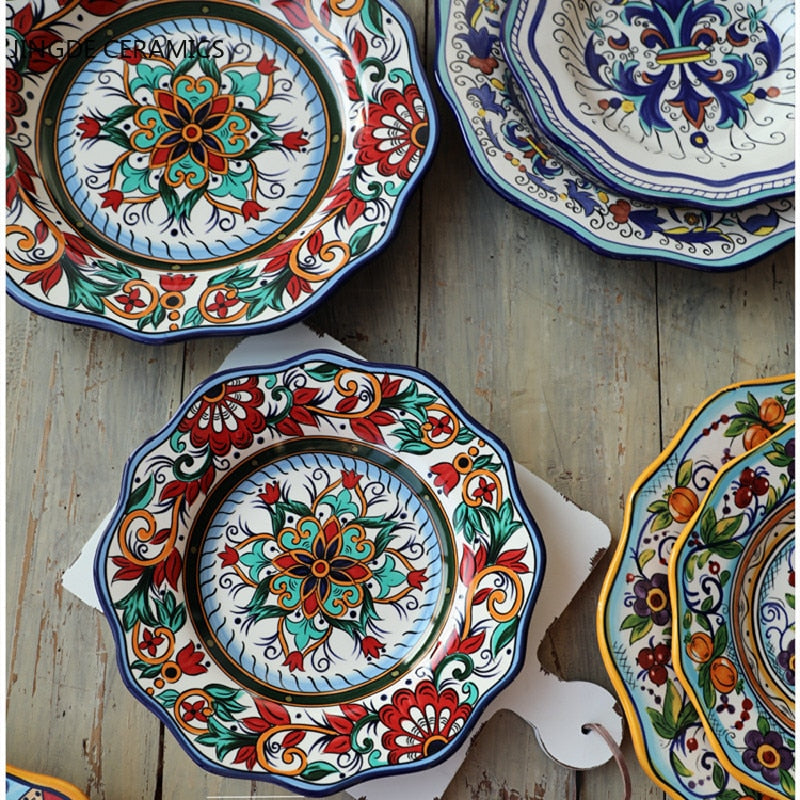 Bohemian Folk Hand Painted Ceramic Decorative Dinner Plate - Various Styles