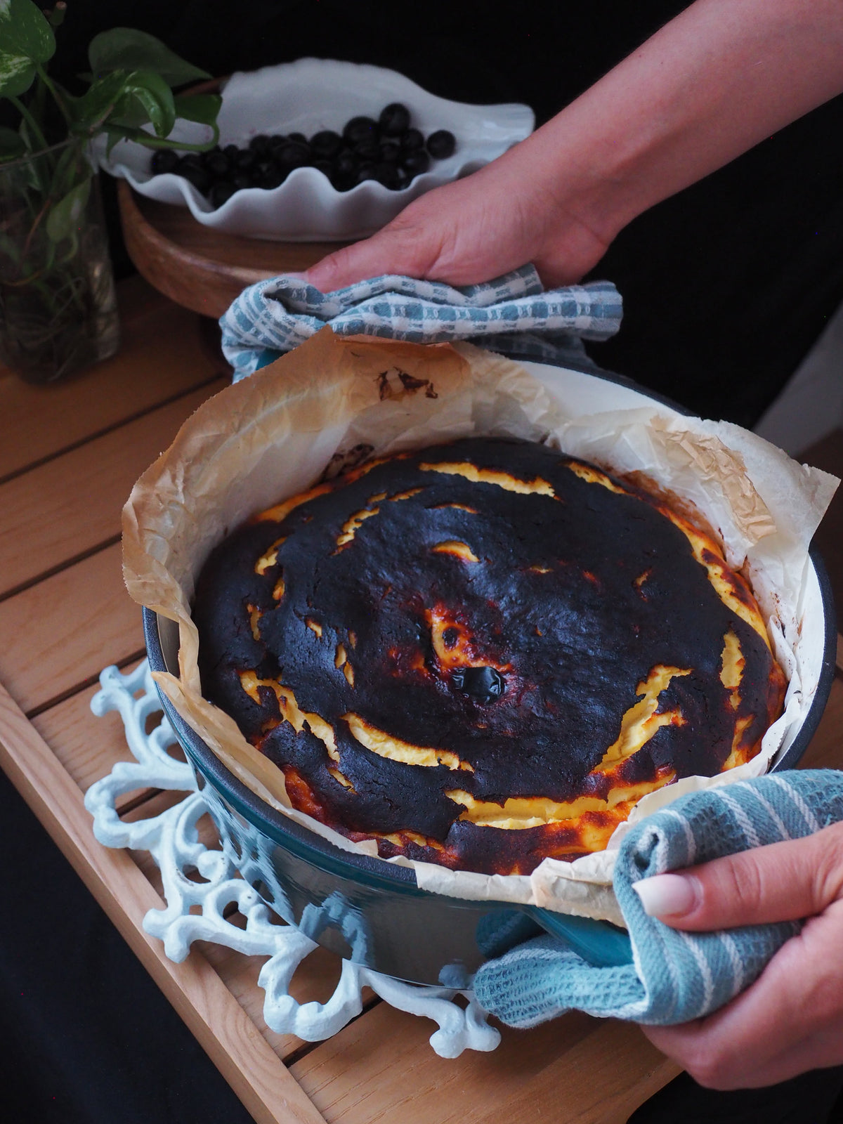 Giant Protein Syrnik – Russian Cheesecake with Blueberry Compote