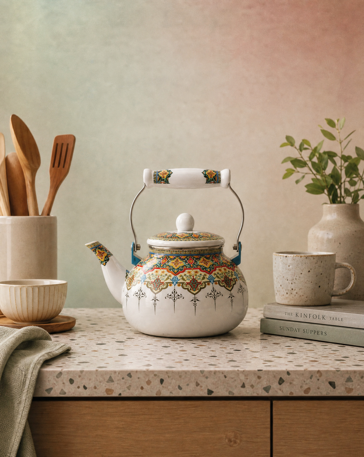 2L Vintage Enamel Tea Kettle