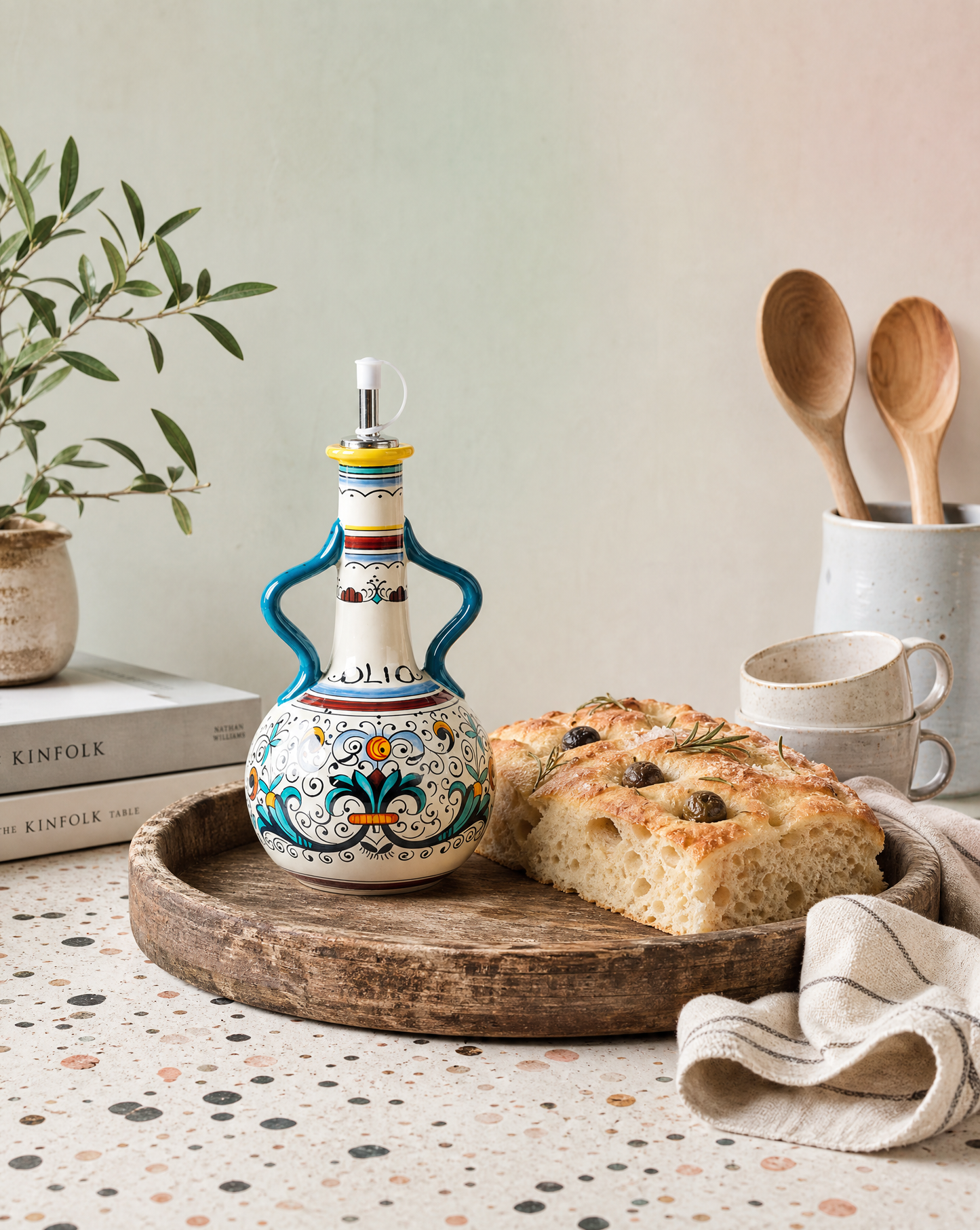 Ceramic Olive Oil Dispenser Bottle | Mediterranean Kitchen Oil Cruet - Mediterranean 500 ml