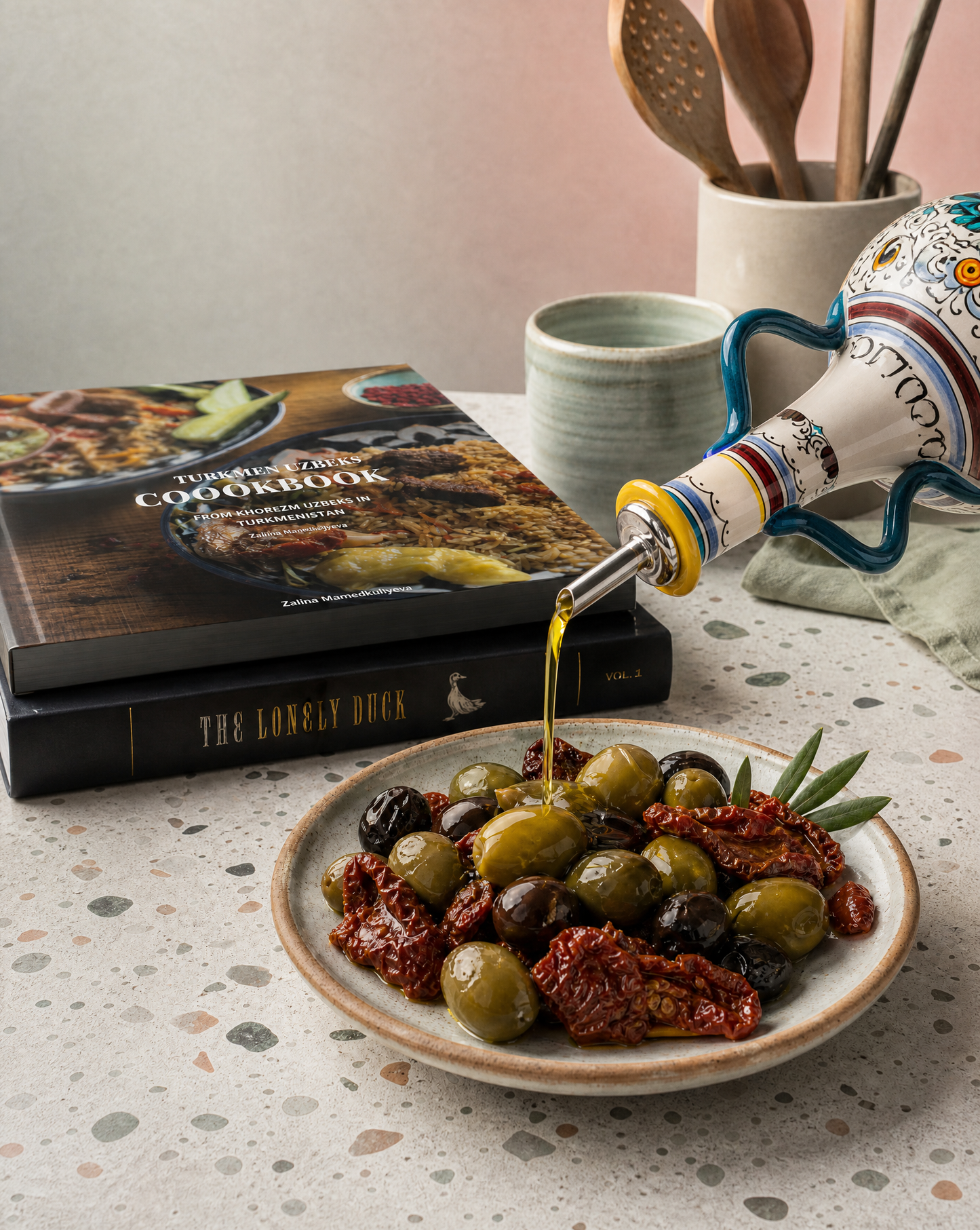 Ceramic Olive Oil Dispenser Bottle | Mediterranean Kitchen Oil Cruet - Mediterranean 500 ml