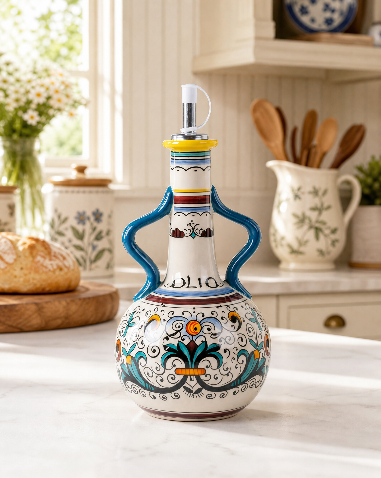 Ceramic Olive Oil Dispenser Bottle | Mediterranean Kitchen Oil Cruet - Mediterranean 500 ml