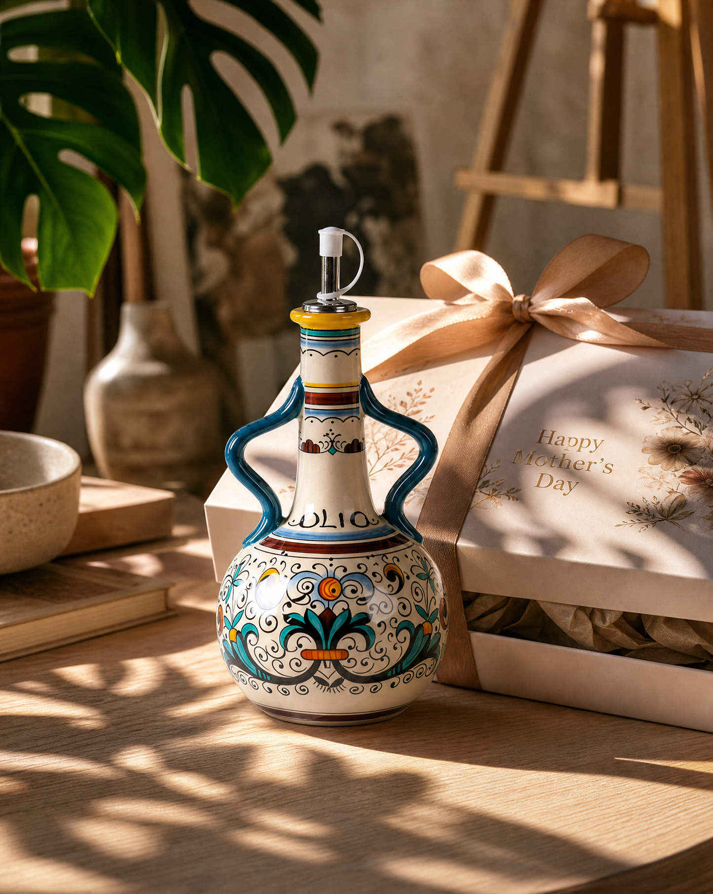 Ceramic Olive Oil Dispenser Bottle | Mediterranean Kitchen Oil Cruet - Mediterranean 500 ml