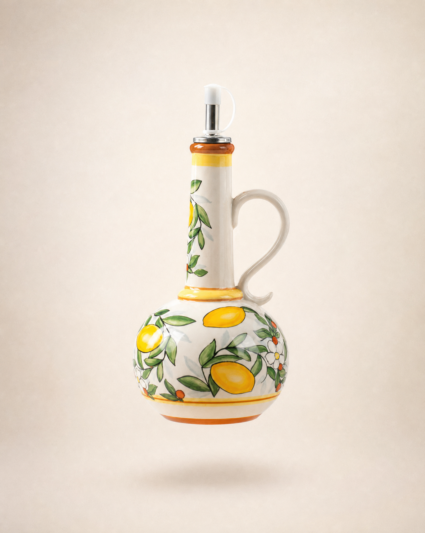 Ceramic Olive Oil Dispenser Bottle | Mediterranean Kitchen Oil Cruet - Lemons 500 ml