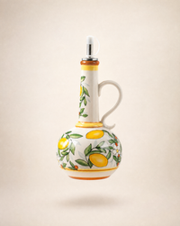 Ceramic Olive Oil Dispenser Bottle | Mediterranean Kitchen Oil Cruet - Lemons 500 ml