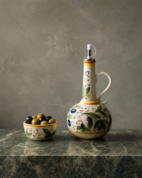 Ceramic Olive Oil Dispenser Bottle | Mediterranean Kitchen Oil Cruet - Olives 500 ml