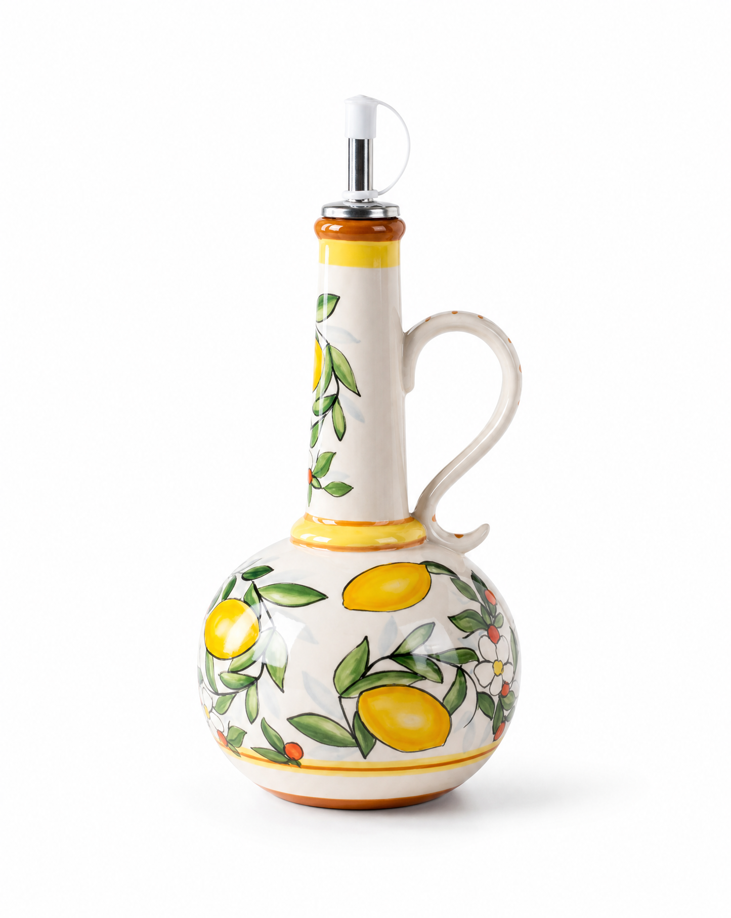 Ceramic Olive Oil Dispenser Bottle | Mediterranean Kitchen Oil Cruet - Lemons 500 ml