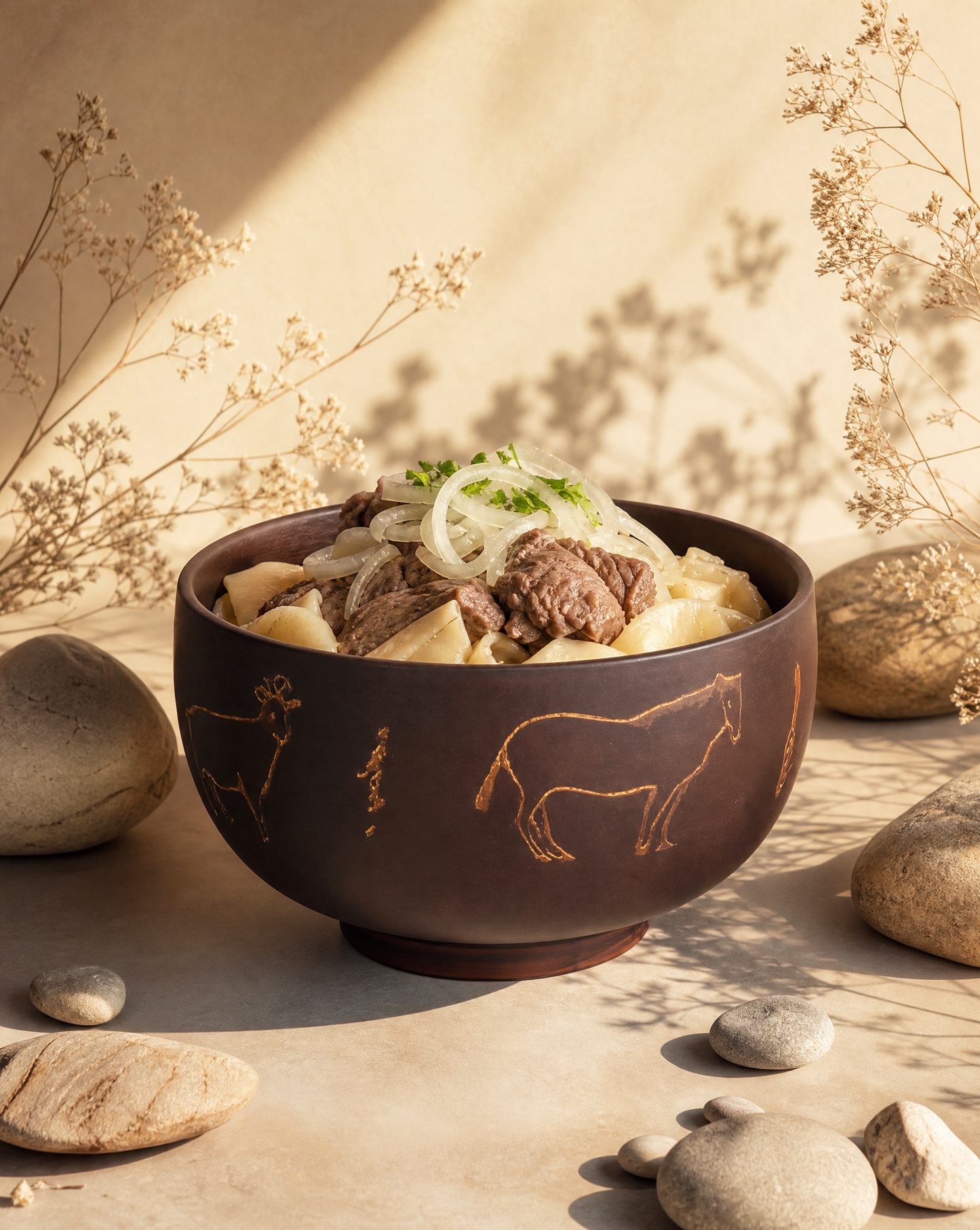 Wooden Bowl with Central Asian Carved Motifs 300 ml