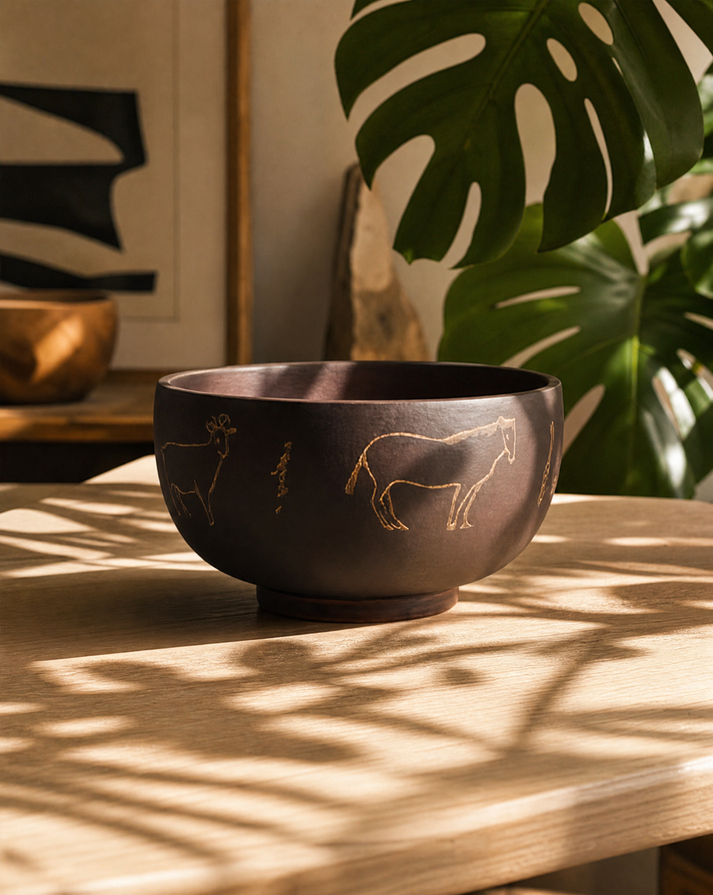 Wooden Bowl with Central Asian Carved Motifs 300 ml