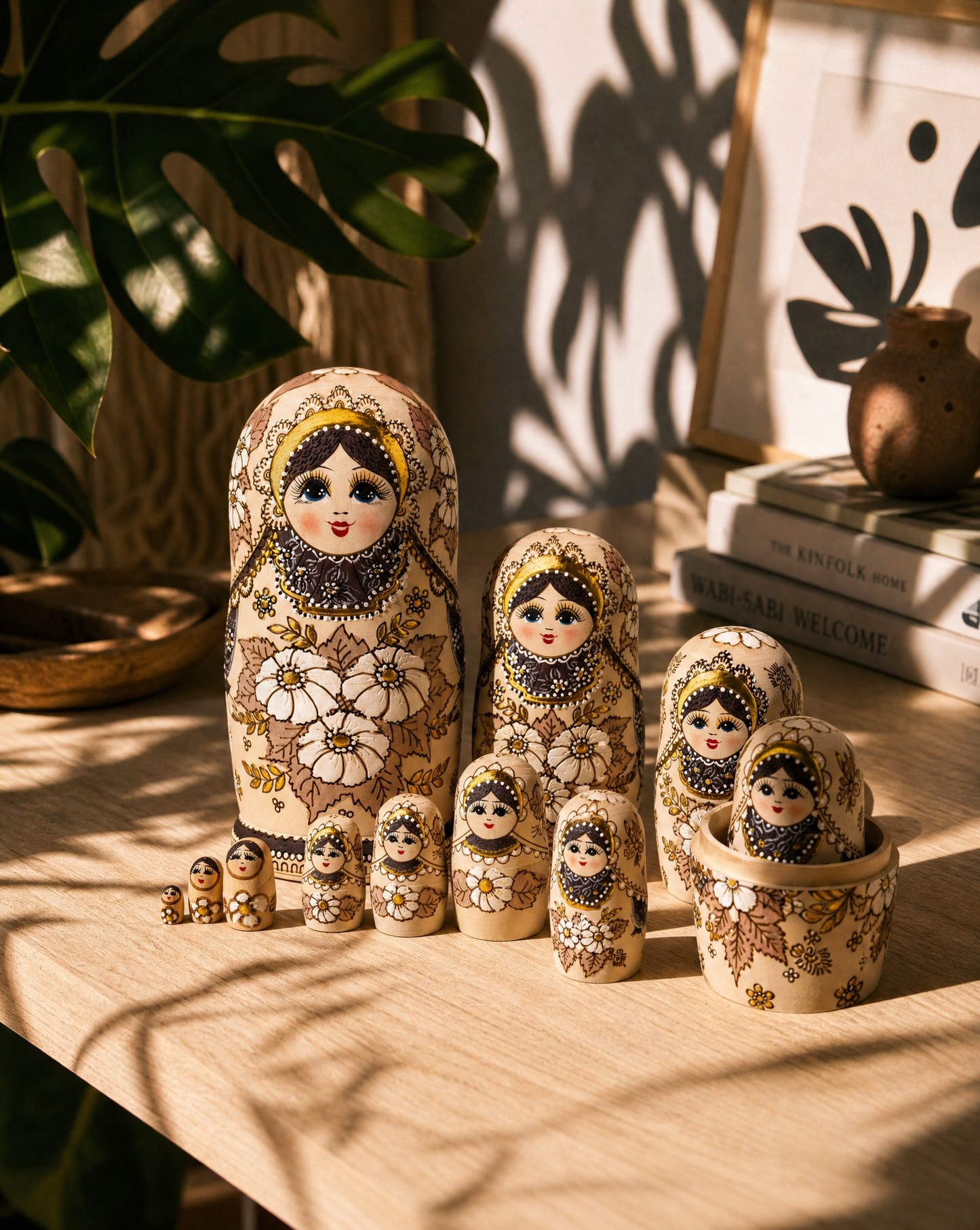 Set of 10 Traditional Russian Nesting Dolls (Matryoshka) – Hand-Painted Wooden Babushka Dolls | Collectible Home Décor & Gift