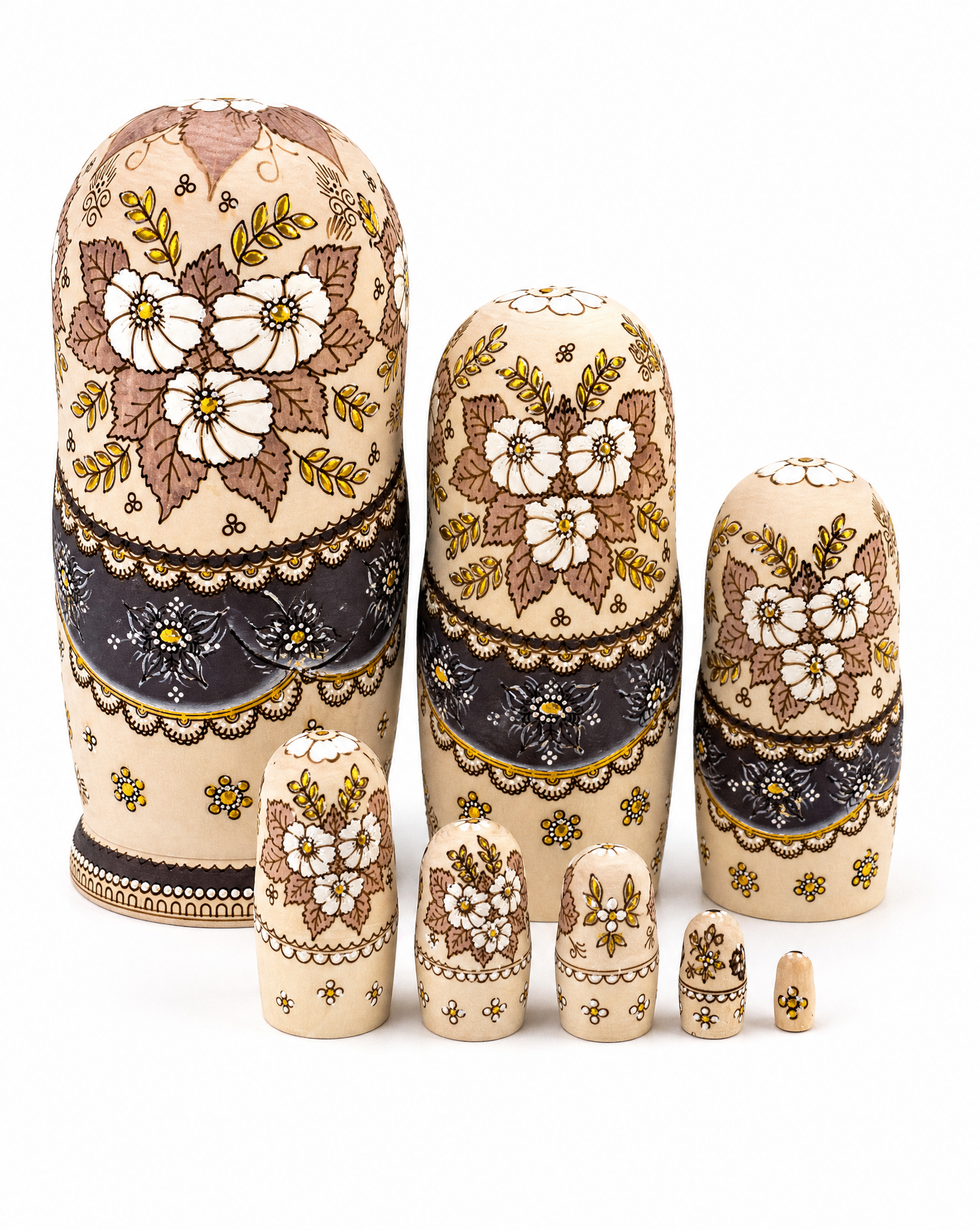 Set of 10 Traditional Russian Nesting Dolls (Matryoshka) – Hand-Painted Wooden Babushka Dolls | Collectible Home Décor & Gift