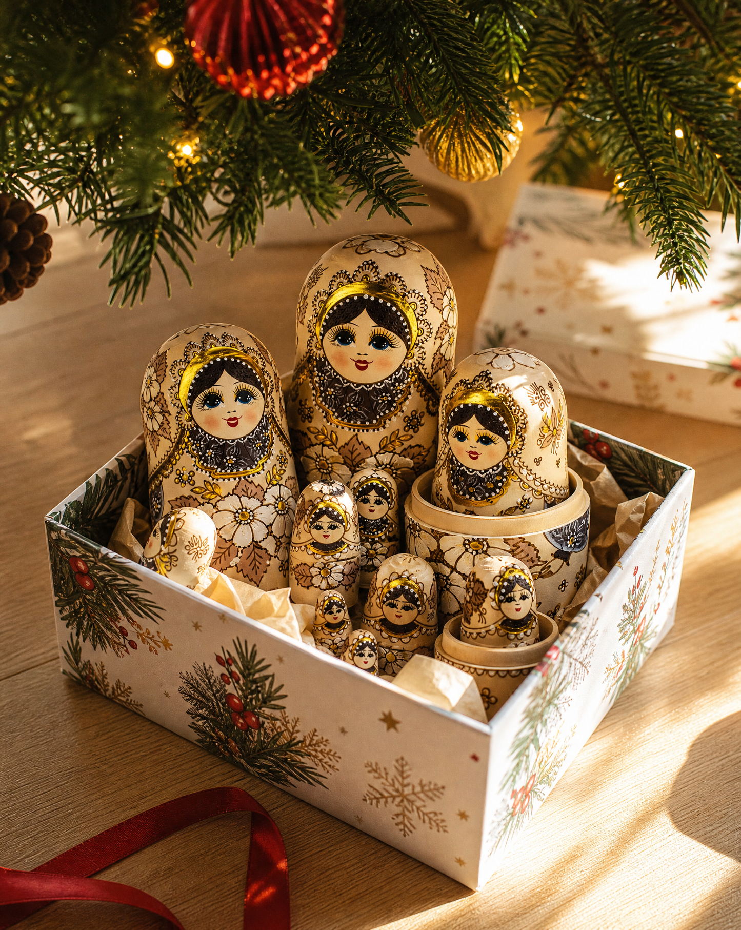 Set of 10 Traditional Russian Nesting Dolls (Matryoshka) – Hand-Painted Wooden Babushka Dolls | Collectible Home Décor & Gift