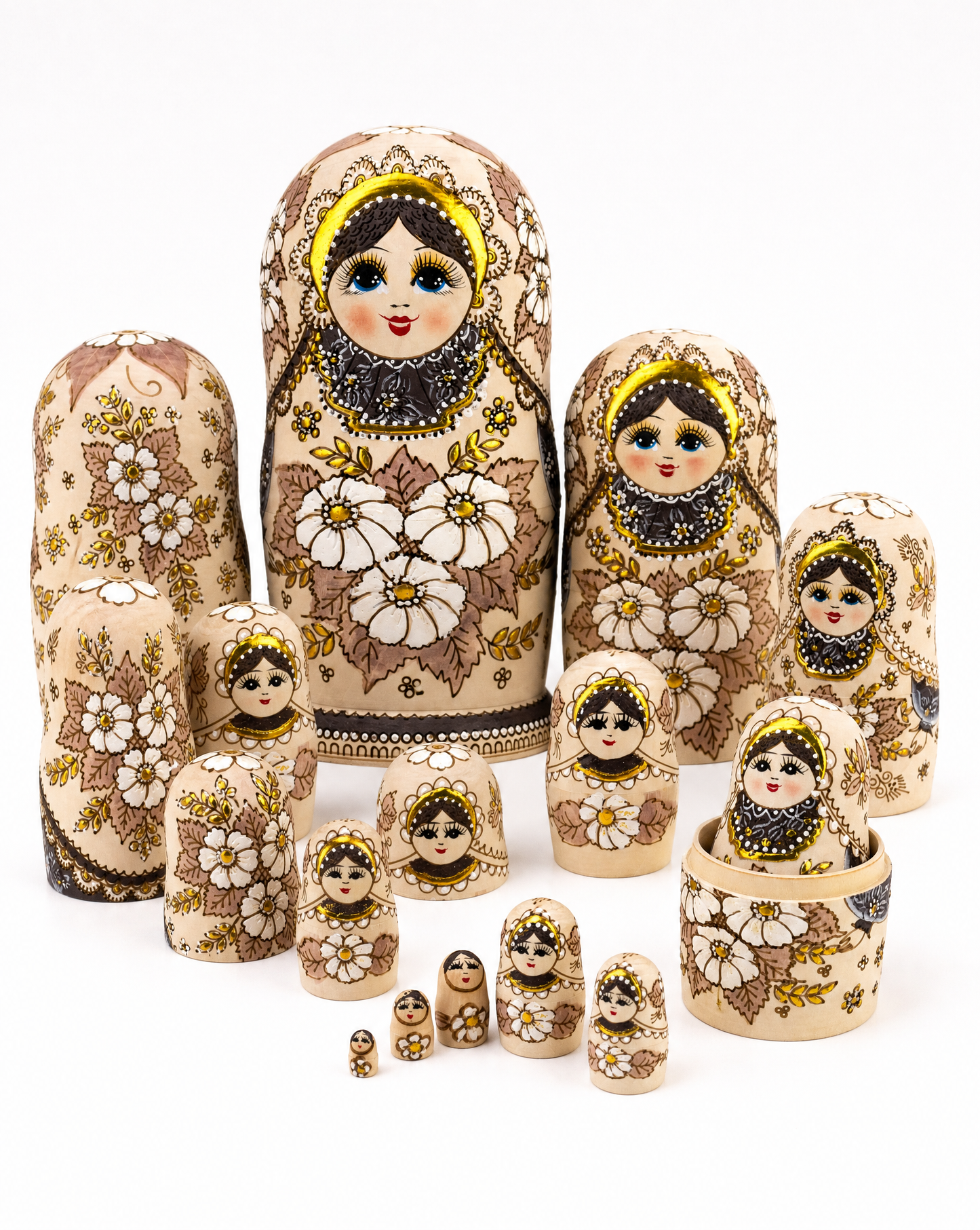 Set of 10 Traditional Russian Nesting Dolls (Matryoshka) – Hand-Painted Wooden Babushka Dolls | Collectible Home Décor & Gift