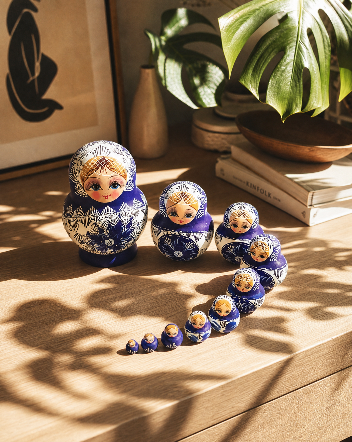 Set of 10 Traditional Russian Nesting Dolls (Matryoshka) – Hand-Painted Wooden Babushka Dolls | Collectible Home Décor & Gift