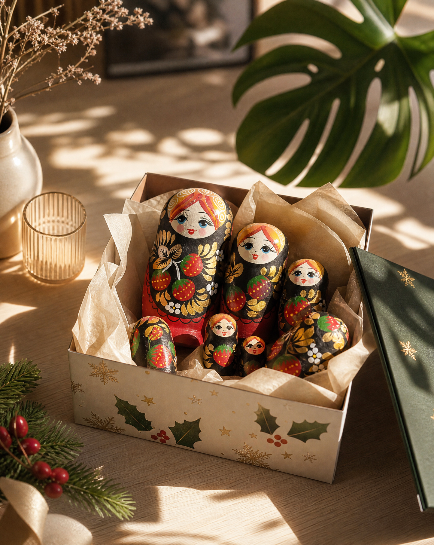 Set of 5 Traditional Russian Nesting Dolls (Matryoshka) – Hand-Painted Wooden Babushka Dolls | Collectible Home Décor & Gift