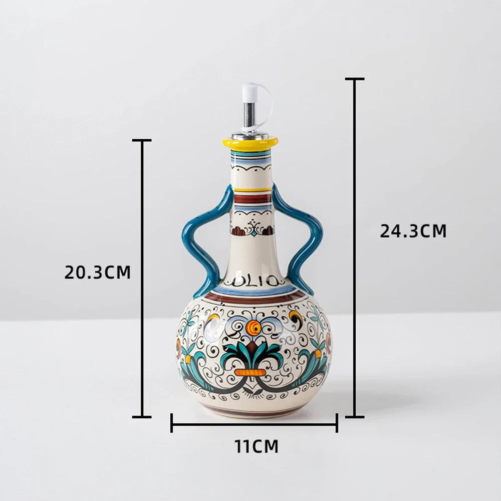 Ceramic Olive Oil Dispenser Bottle | Mediterranean Kitchen Oil Cruet - Mediterranean 500 ml