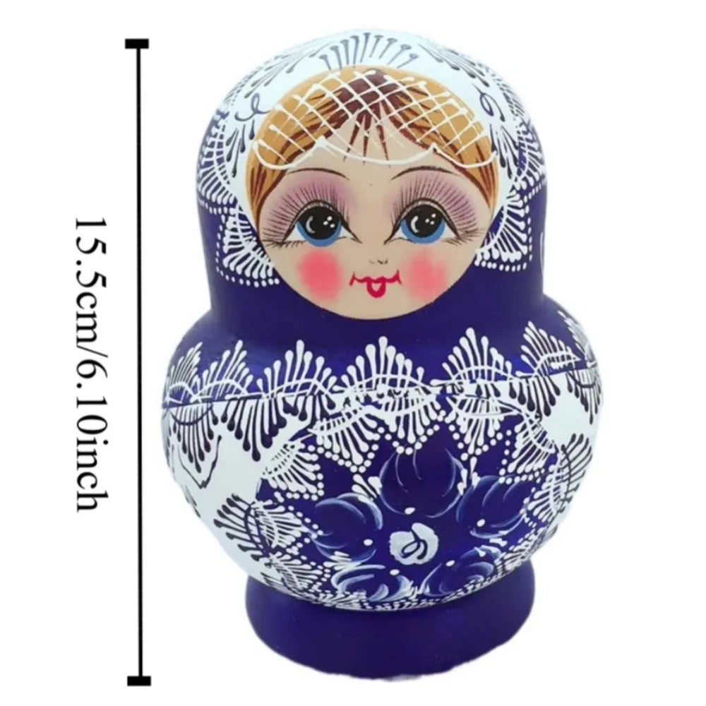 Set of 10 Traditional Russian Nesting Dolls (Matryoshka) – Hand-Painted Wooden Babushka Dolls | Collectible Home Décor & Gift