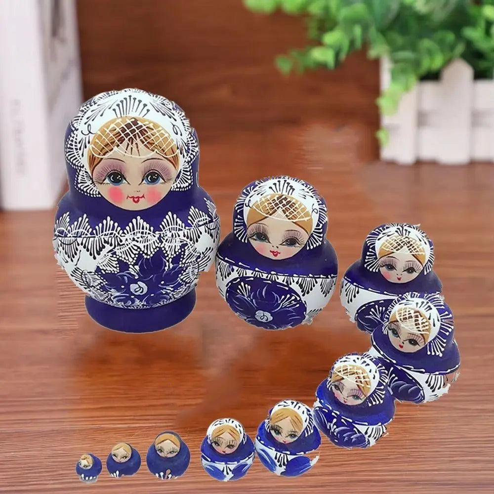 Set of 10 Traditional Russian Nesting Dolls (Matryoshka) – Hand-Painted Wooden Babushka Dolls | Collectible Home Décor & Gift