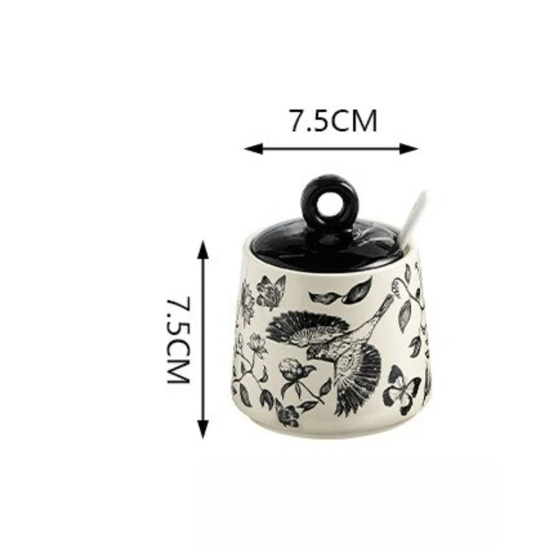 Set of 3 Ceramic Condiment Jars with Spoons