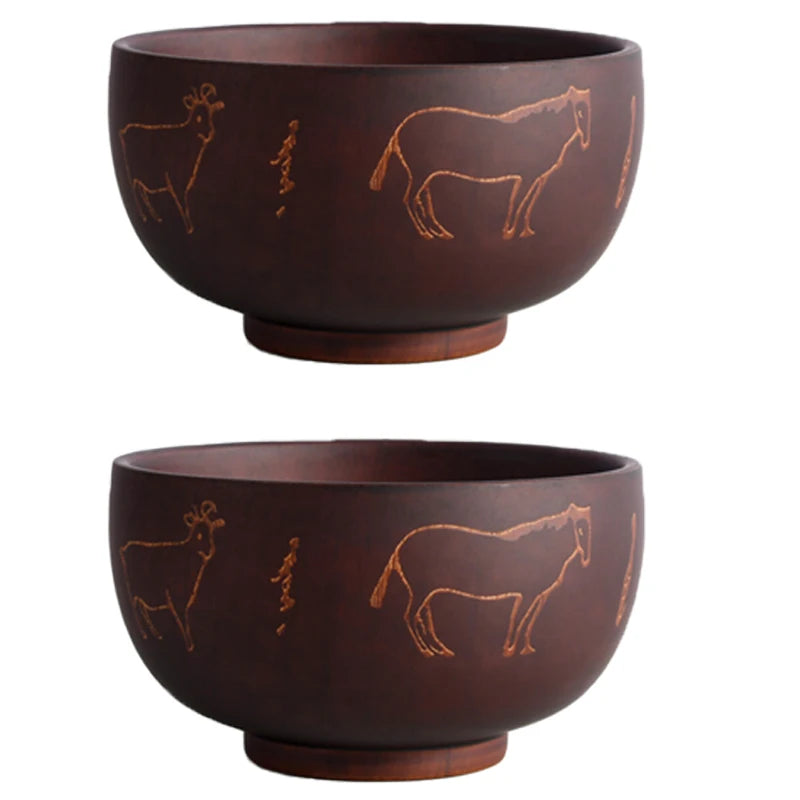 Wooden Bowl with Central Asian Carved Motifs 300 ml