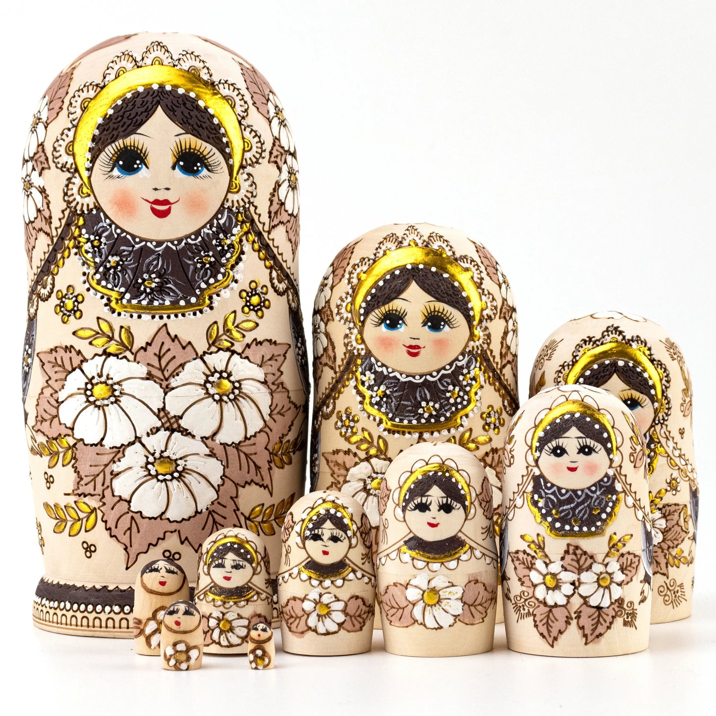 Set of 10 Traditional Russian Nesting Dolls (Matryoshka) – Hand-Painted Wooden Babushka Dolls | Collectible Home Décor & Gift