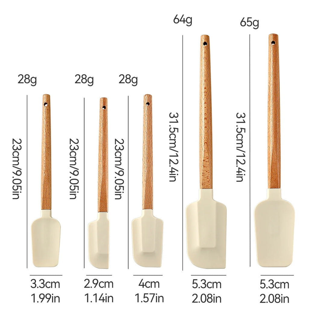 Silicone Spatula Set with Wooden Handles – Set of 5 Heat-Resistant Kitchen Utensils 