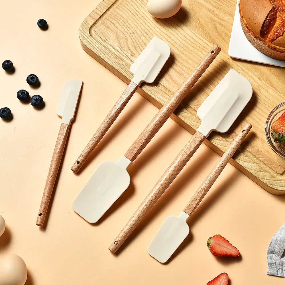 Silicone Spatula Set with Wooden Handles – Set of 5 Heat-Resistant Kitchen Utensils 
