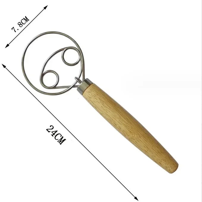 Danish Whisk with a Wooden Handle | Sourdough Bread Essential Stainless Steel Hand Mixer