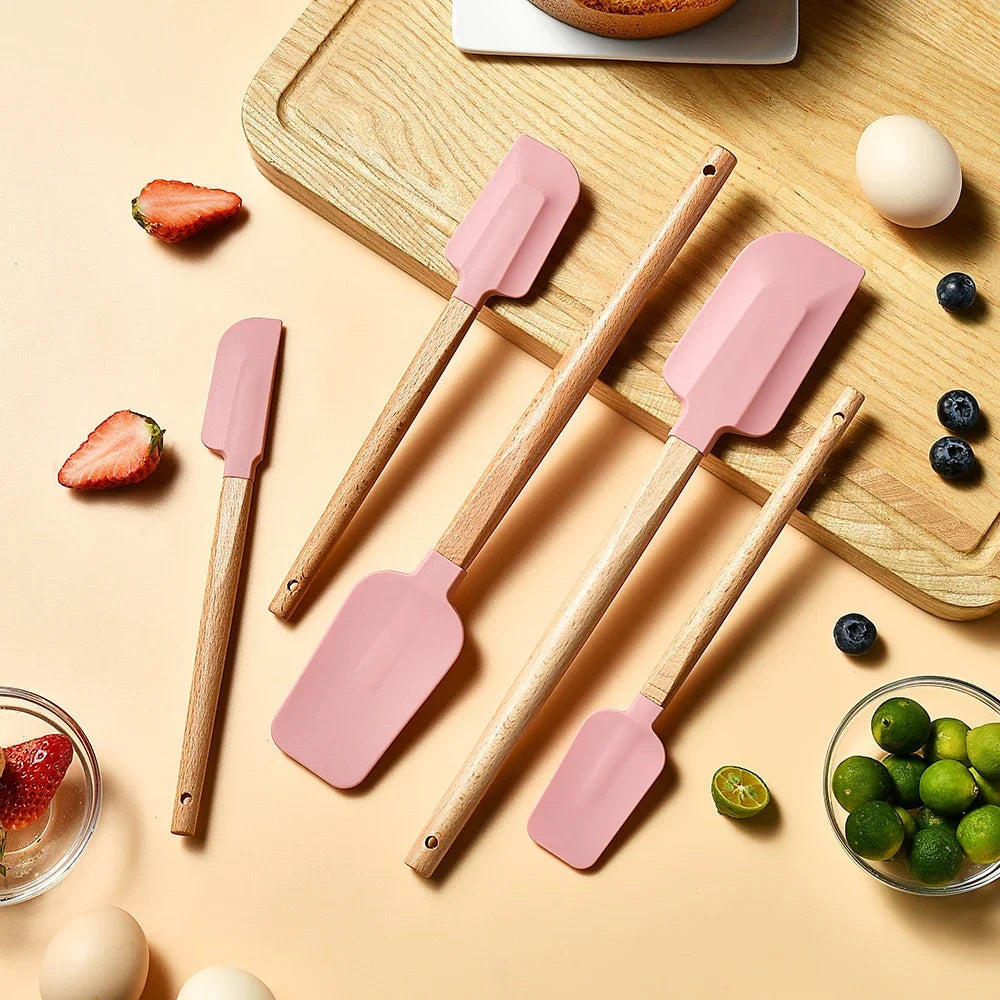Silicone Spatula Set with Wooden Handles – Set of 5 Heat-Resistant Kitchen Utensils 