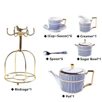 Fine Bone China Afternoon Tea Set with Gold Serving Stand – Blue & White Tea Service