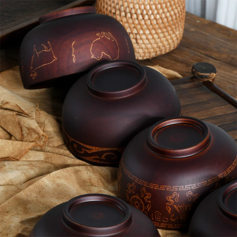 Wooden Bowl with Central Asian Carved Motifs 300 ml