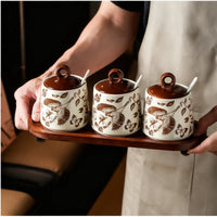 Set of 3 Ceramic Condiment Jars with Spoons