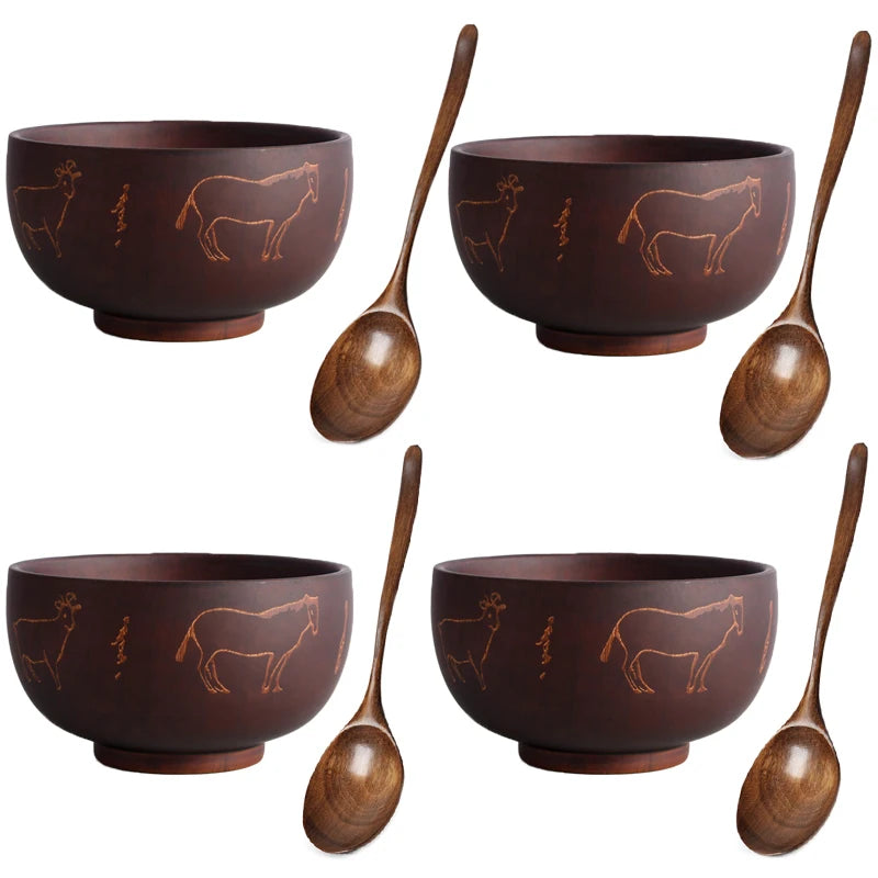 Wooden Bowl with Central Asian Carved Motifs 300 ml