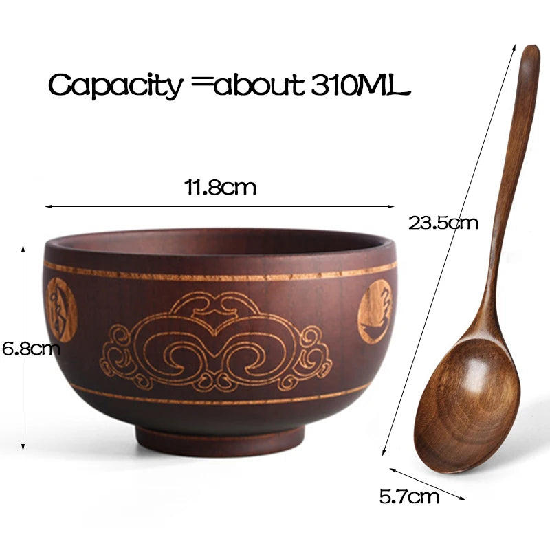 Wooden Bowl with Central Asian Carved Motifs 300 ml