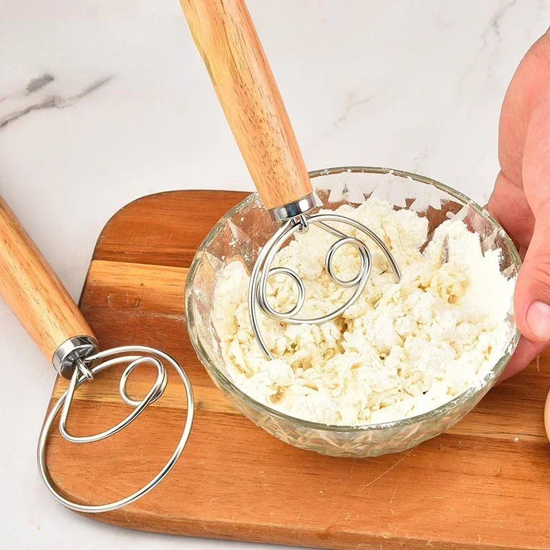 Danish Whisk with a Wooden Handle | Sourdough Bread Essential Stainless Steel Hand Mixer