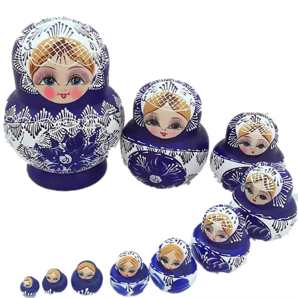 Set of 10 Traditional Russian Nesting Dolls (Matryoshka) – Hand-Painted Wooden Babushka Dolls | Collectible Home Décor & Gift