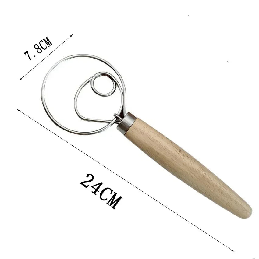 Danish Whisk with a Wooden Handle | Sourdough Bread Essential Stainless Steel Hand Mixer