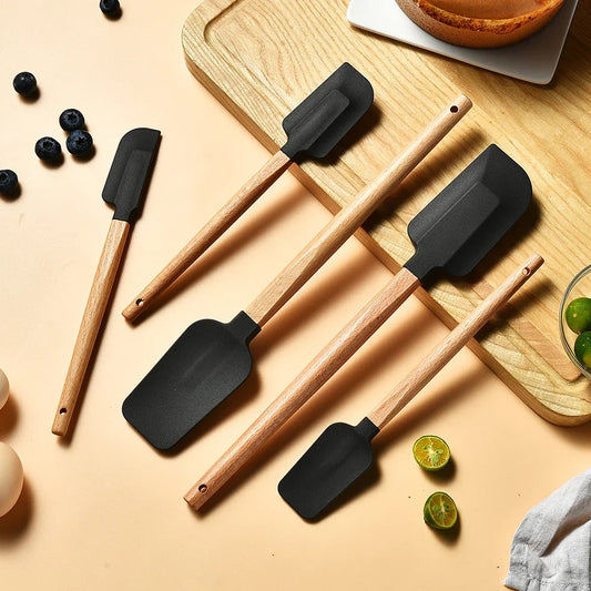 Silicone Spatula Set with Wooden Handles – Set of 5 Heat-Resistant Kitchen Utensils 
